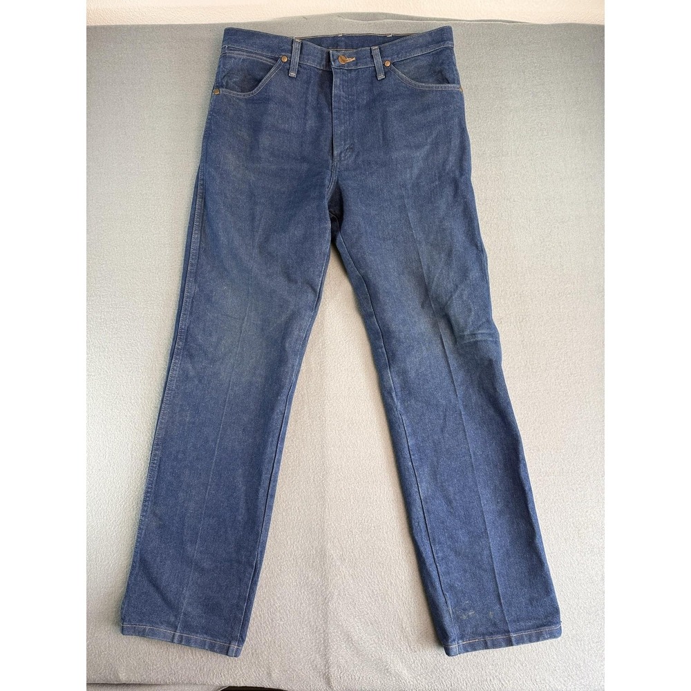 Wrangler 13MWZPW Jeans Mens 34x32 Med Wash Blue Straight Denim Cowboy Cut